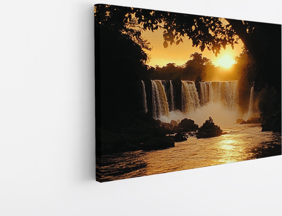 Saammp Canvas Schilderij - Natuur - Landschap - Watervallen - 45x30 - Foto op canvas - Wanddecoratie - Muurdecoratie Woonkamer - Slaapkamer decoratie - Canvas Print Multicolor