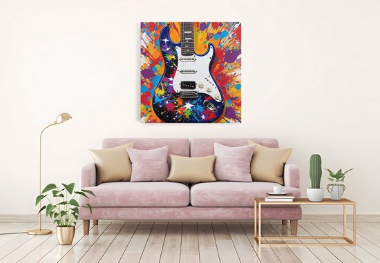Saammp Canvas Schilderij - Gitaar - Abstract - 20x20 - Foto op canvas - Wanddecoratie - Muurdecoratie Woonkamer - Slaapkamer decoratie - Canvas Print
