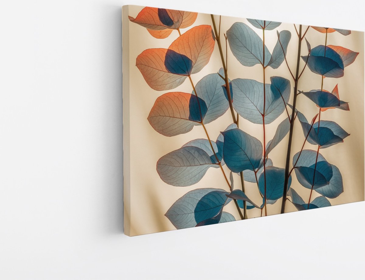 Saammp Canvas Schilderij - Eucalyptus bladeren in warme tinten - Natuur - Bloemen - 70x50 - Foto op canvas - Wanddecoratie - Muurdecoratie Woonkamer - Kantoor Decoratie Multicolor
