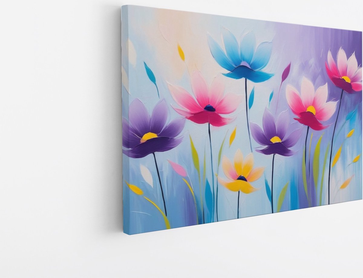 Saammp Canvas Schilderij - Roze Minimalistisch - Bloemen - Abstract - 70x50 - Foto op canvas - Wanddecoratie - Muurdecoratie Woonkamer - Kantoor Decoratie Multicolor