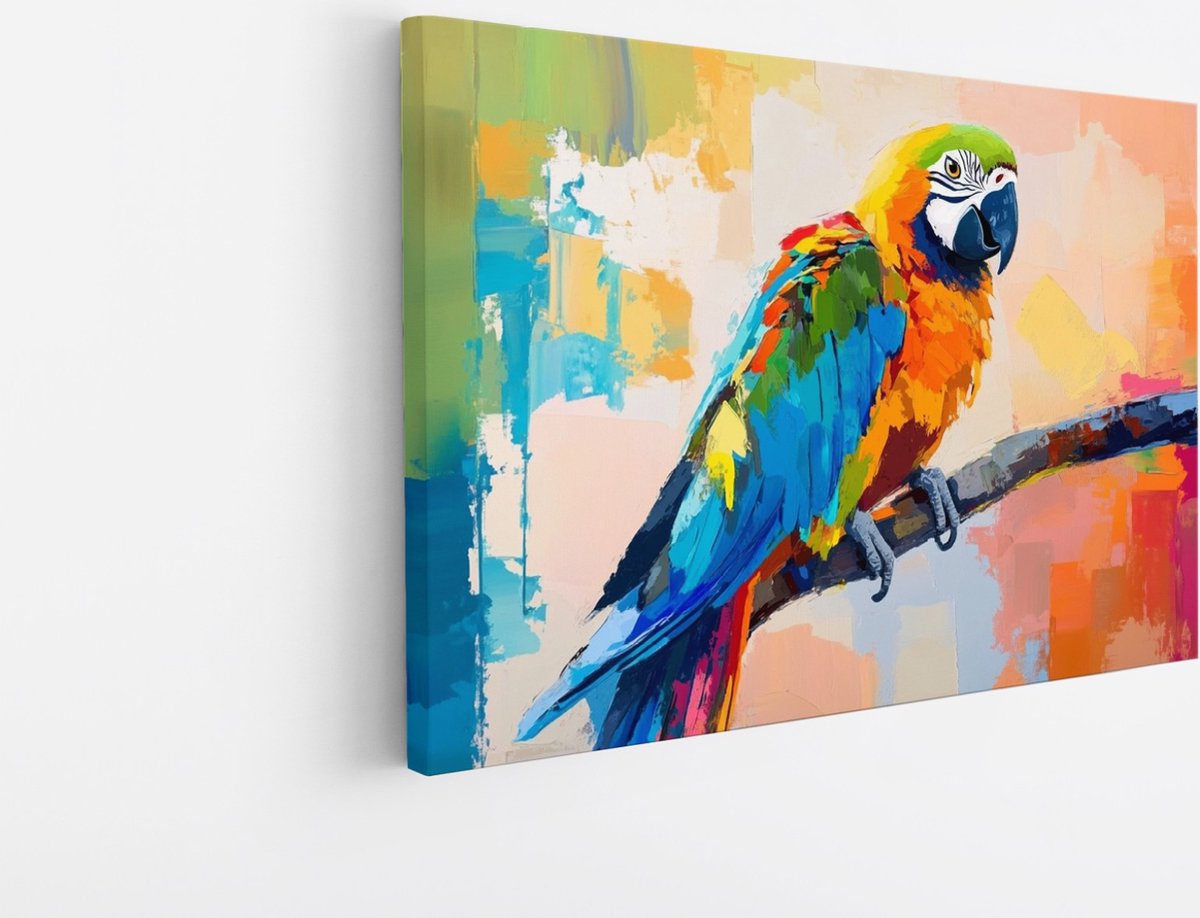 Saammp Canvas Schilderij - Papegaai - Abstract - Dieren - Natuur - 30x20 - Foto op canvas - Wanddecoratie - muurdecoratie Woonkamer - Slaapkamer decoratie - Canvas Print Multicolor