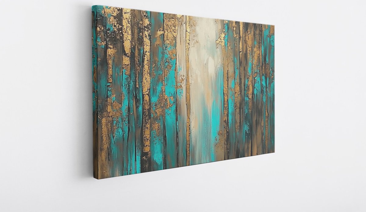 Saammp Canvas Schilderij - Goud gestreept - Abstract kunstwerk - 40x30 - Foto op canvas - Wanddecoratie - Muurdecoratie Woonkamer - Slaapkamer decoratie - Canvas Print Multicolor