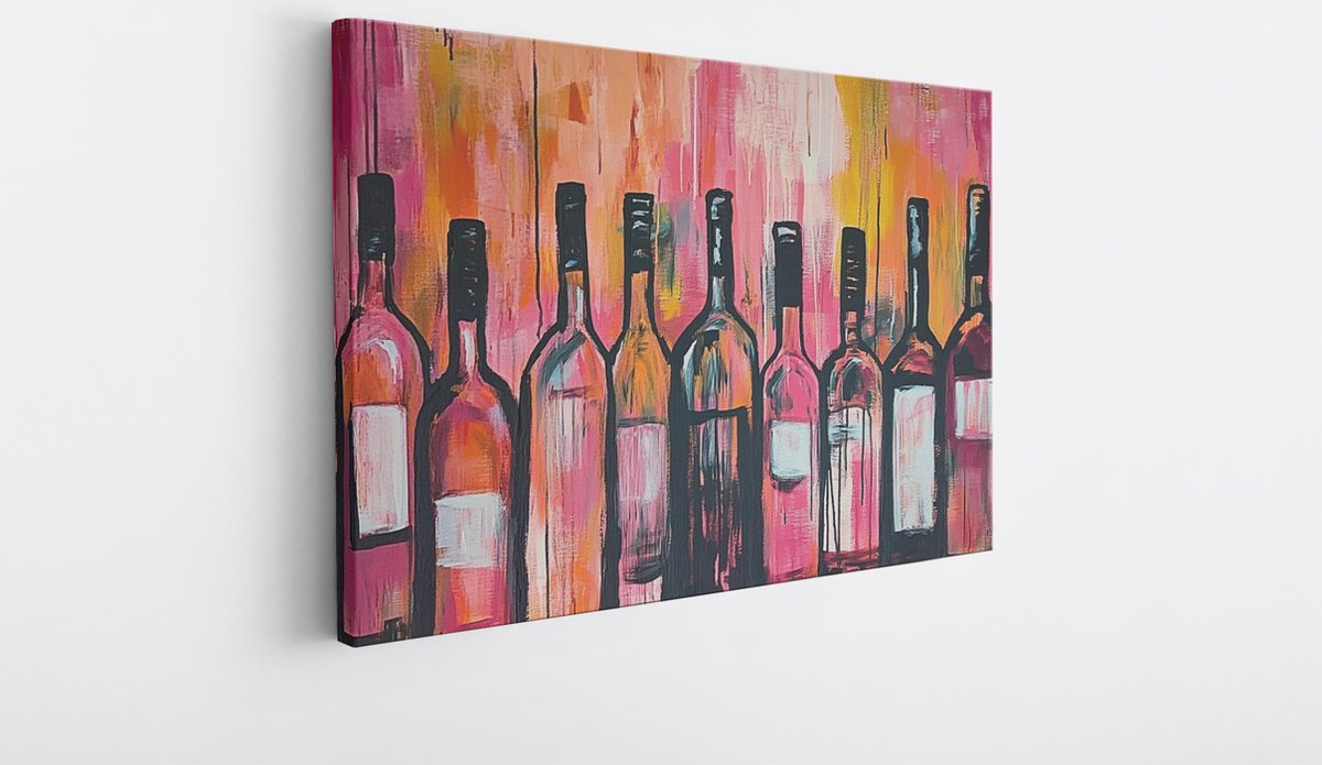 Saammp Canvas Schilderij - Flessen - Abstract - 50x40 - Foto op canvas - Wanddecoratie - Muurdecoratie Woonkamer - Slaapkamer decoratie - Canvas Print Multicolor