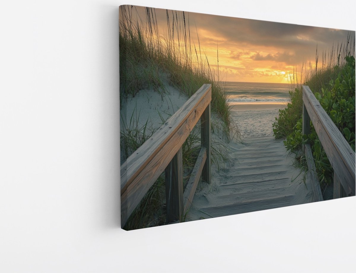 Saammp Canvas Schilderij - Strand - Zee - Brug - 60x40 - Foto op canvas - Wanddecoratie - muurdecoratie Woonkamer - Slaapkamer decoratie - Canvas Print Multicolor