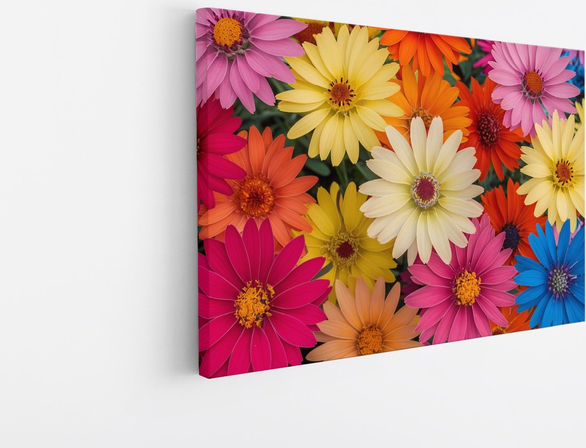 Saammp Canvas Schilderij - Kleurrijke Bloemen Close-Up - Natuur - Abstract - 40x30 - Foto op canvas - Wanddecoratie - Muurdecoratie Woonkamer - Kantoor Decoratie Multicolor