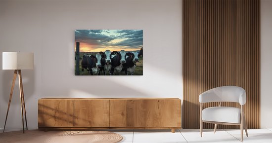 Tableau sur toile Saammp - Vaches à la clôture - Paysage - Animaux - Nature - 120x80 - Photo sur toile - Décoration murale - Décoration murale murale Salon - Décoration chambre - Impression sur toile