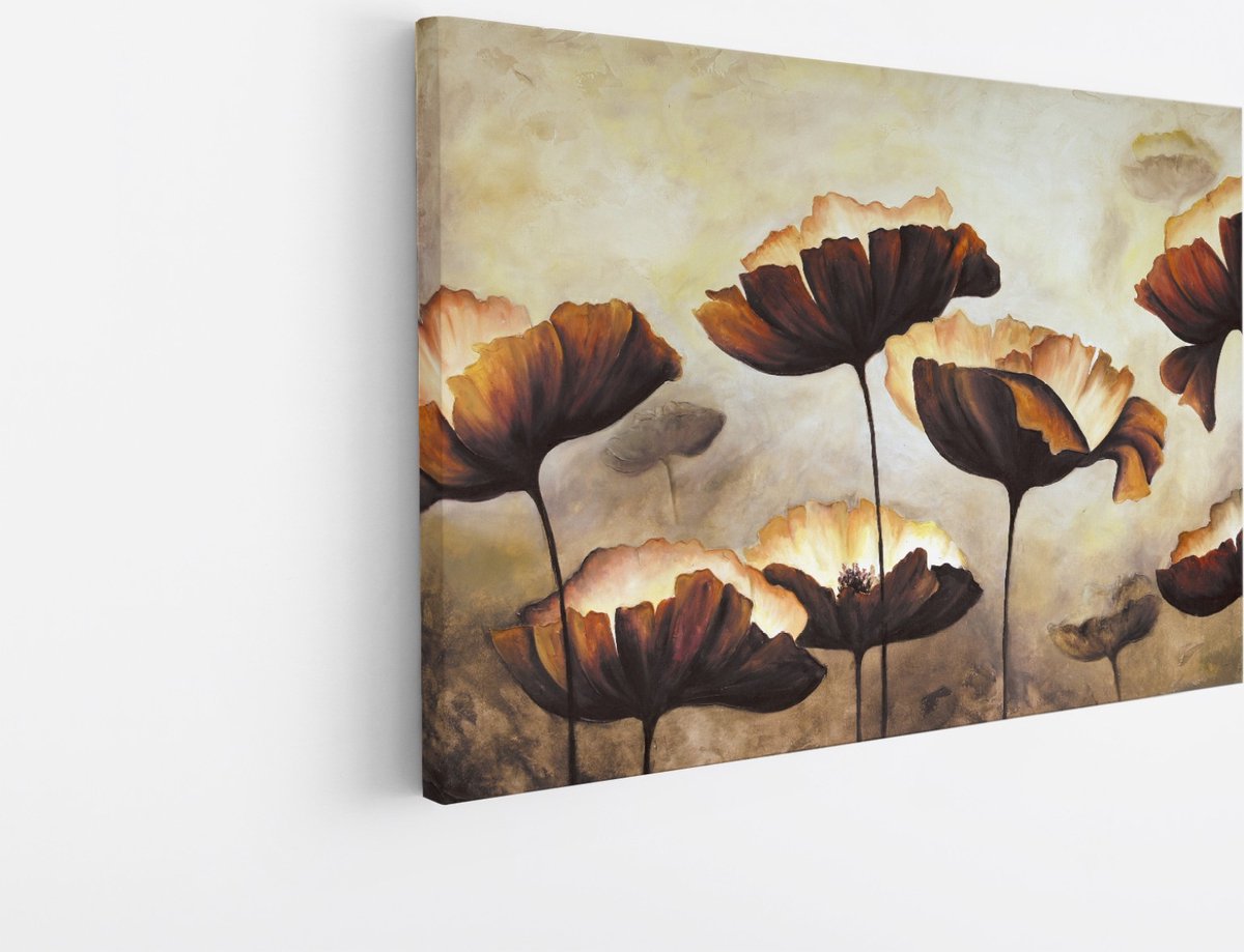 Saammp Canvas Schilderij - Abstracte Vintage Bloemen - Natuur - Modern - 150x100 - Foto op canvas - Wanddecoratie - Muurdecoratie Woonkamer - Kantoor Decoratie Multicolor