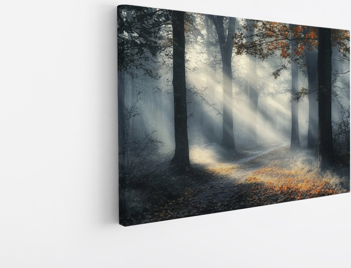 Saammp Canvas Schilderij - Natuur - Bos met paarse bloemen - landschappen - 40x30 - Foto op canvas - Wanddecoratie - Muurdecoratie Woonkamer - Slaapkamer decoratie - Canvas Print Multicolor