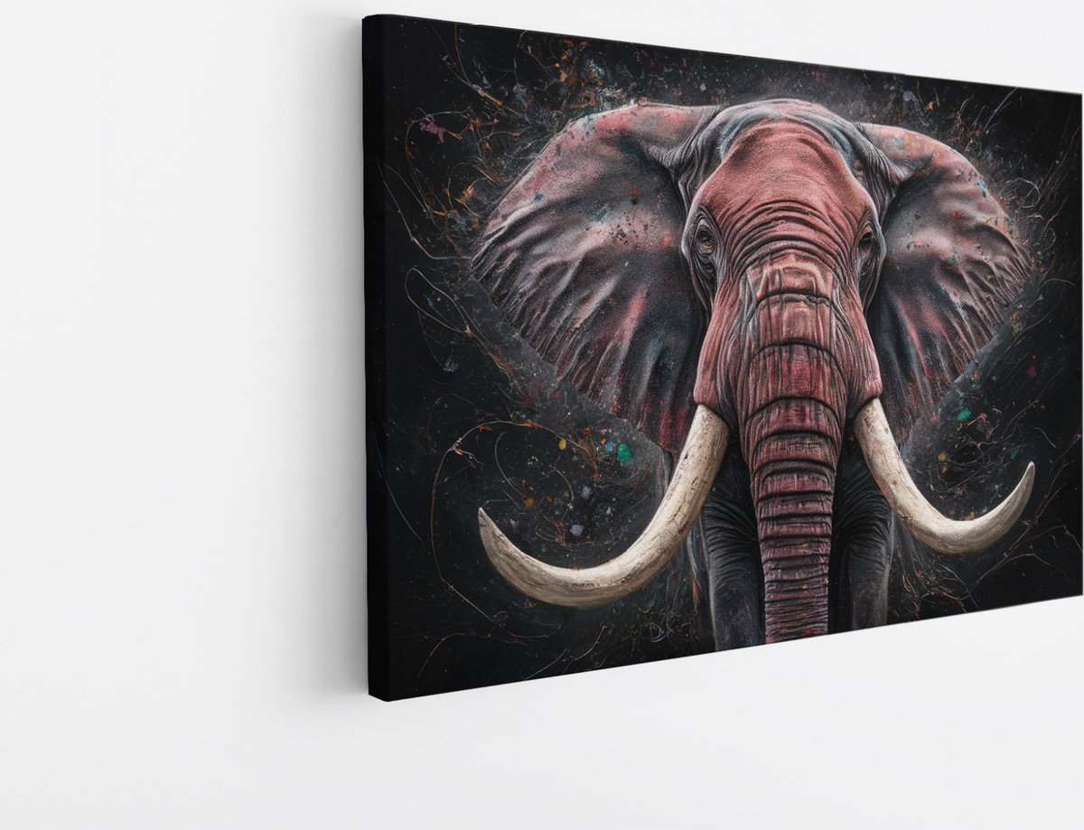 Saammp Canvas Schilderij -Olifant - Portret - Dieren - 40x30 - Foto op canvas - Wanddecoratie - muurdecoratie Woonkamer - Slaapkamer decoratie - Canvas Print Multicolor