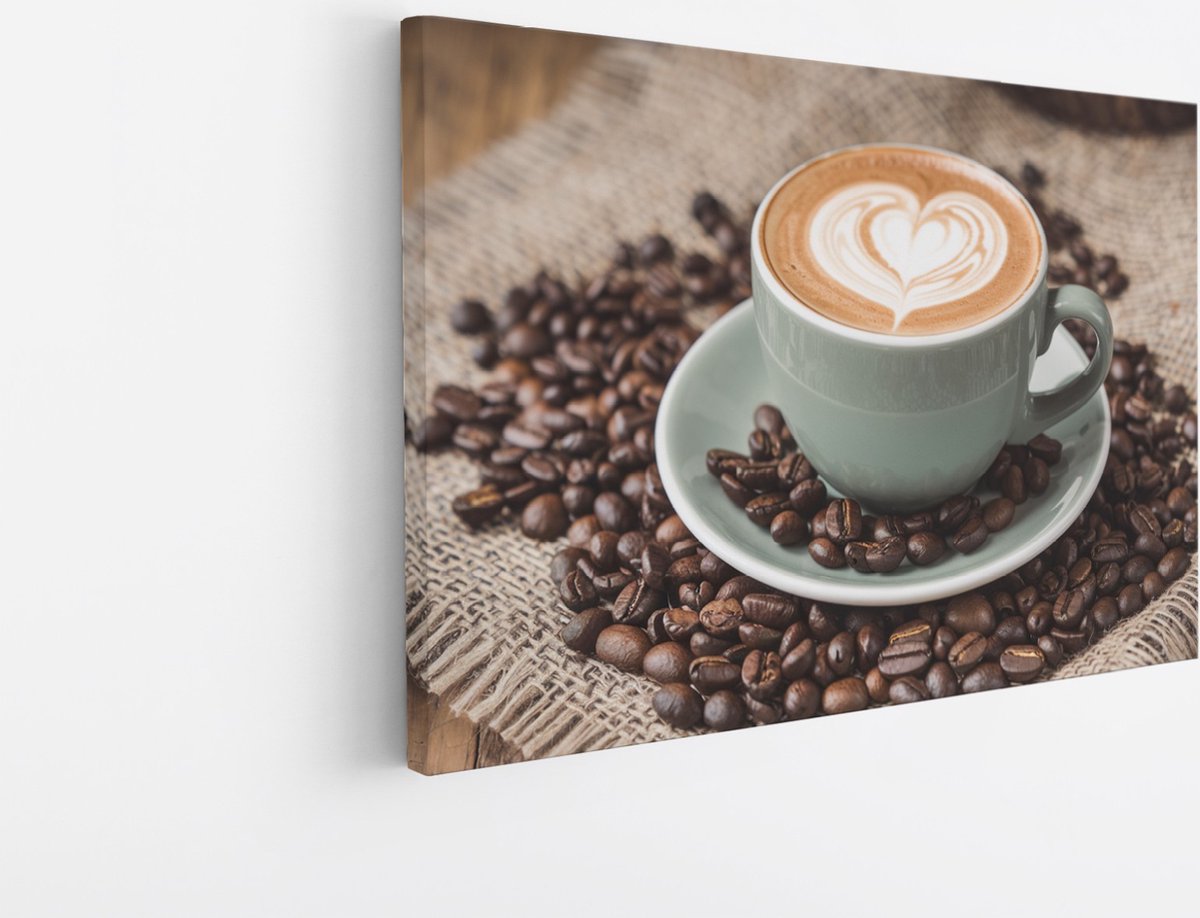 Saammp Canvas Schilderij - Kopje Koffie- Capuccino - 40x30 - Foto op canvas - Wanddecoratie - Muurdecoratie keuken - Slaapkamer decoratie - Canvas Print Multicolor