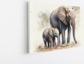 Saammp Canvas Schilderij - Olifant met kalf - Abstract - Dieren - 90x60 - Foto op canvas - Wanddecoratie - muurdecoratie Woonkamer - Slaapkamer decoratie - Canvas Print
