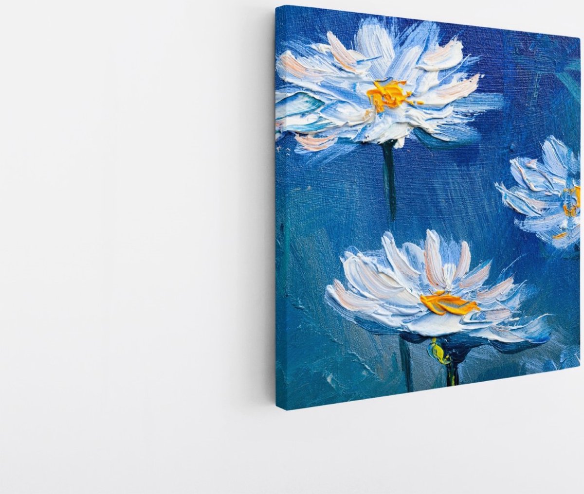 Saammp Canvas Schilderij - Witte Daisies Abstract - Natuur - Modern - 20x20 - Foto op canvas - Wanddecoratie - Muurdecoratie Woonkamer - Kantoor Decoratie Multicolor