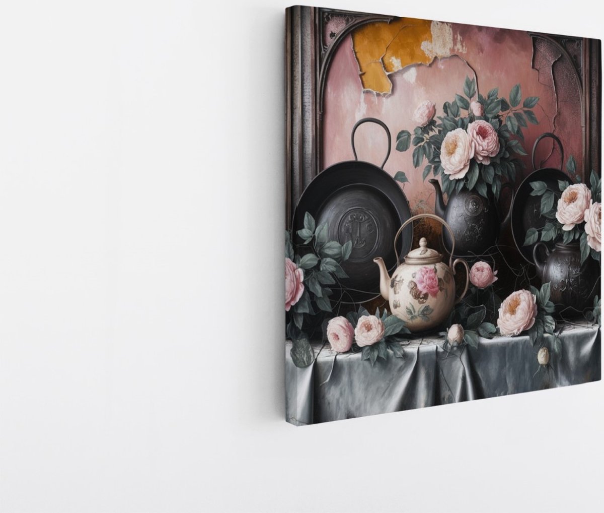 Saammp Canvas Schilderij - Roze Bloemen - Stilleven - Abstract - 20x20 - Foto op canvas - Wanddecoratie - Muurdecoratie Woonkamer - Kantoor Decoratie Multicolor