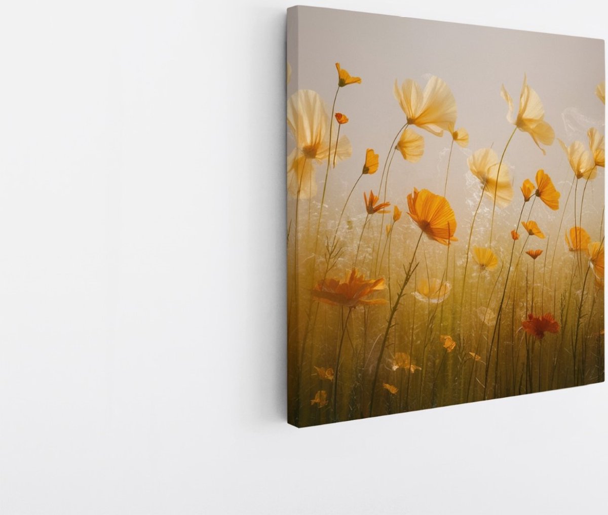 Saammp Canvas Schilderij - Gele Bloemen - Natuur - 20x20 - Foto op canvas - Wanddecoratie - Muurdecoratie Woonkamer - Kantoor Decoratie Multicolor
