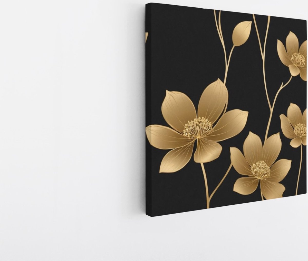 Saammp Canvas Schilderij - goud - Bloemen - Abstract - 20x20 - Foto op canvas - Wanddecoratie - Muurdecoratie Woonkamer - Kantoor Decoratie Multicolor