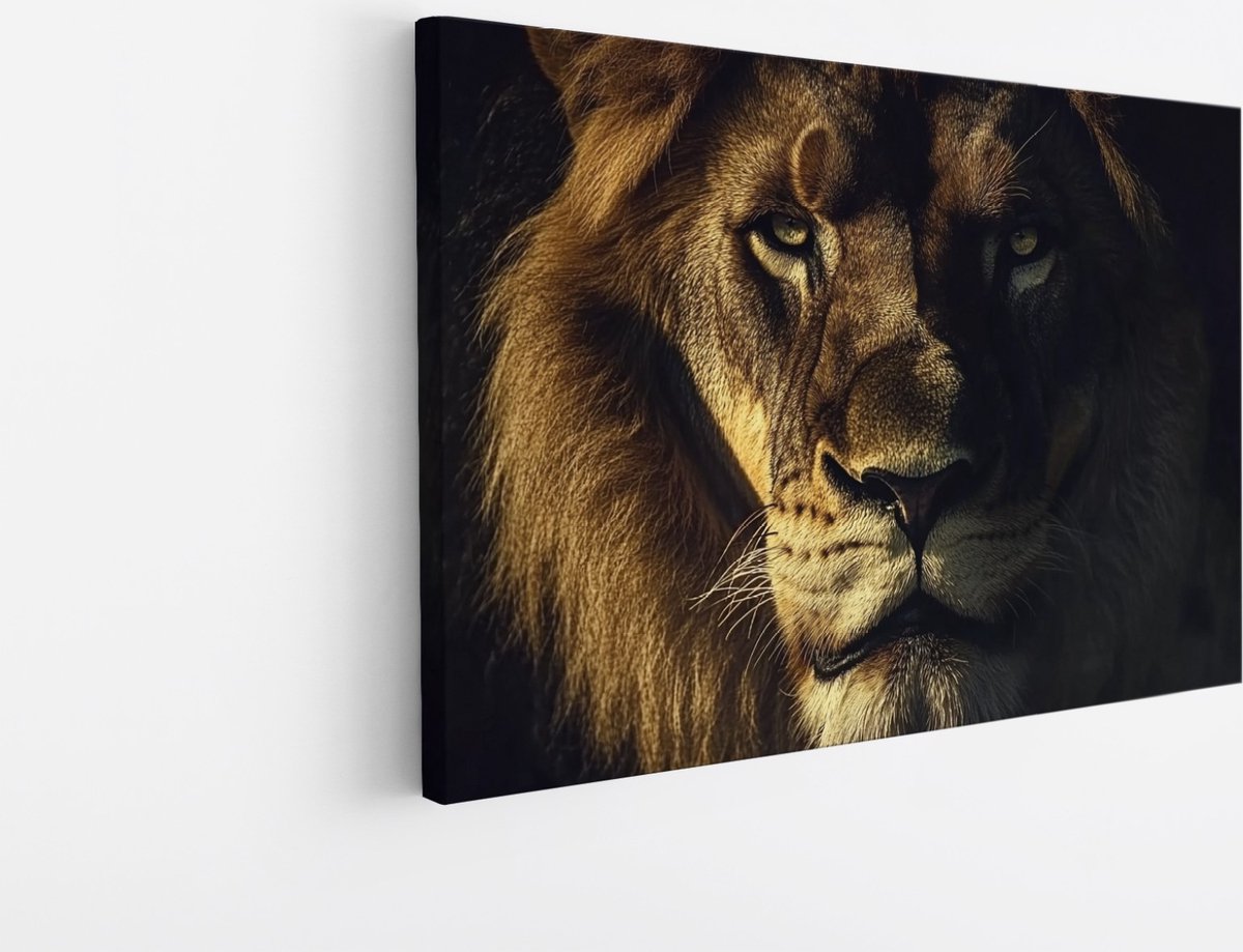 Saammp Canvas Schilderij - Leeuwen portret - Kunst - Dieren - Natuur - 150x100 - Foto op canvas - Wanddecoratie - Muurdecoratie Woonkamer - Slaapkamer decoratie - Canvas Print Multicolor