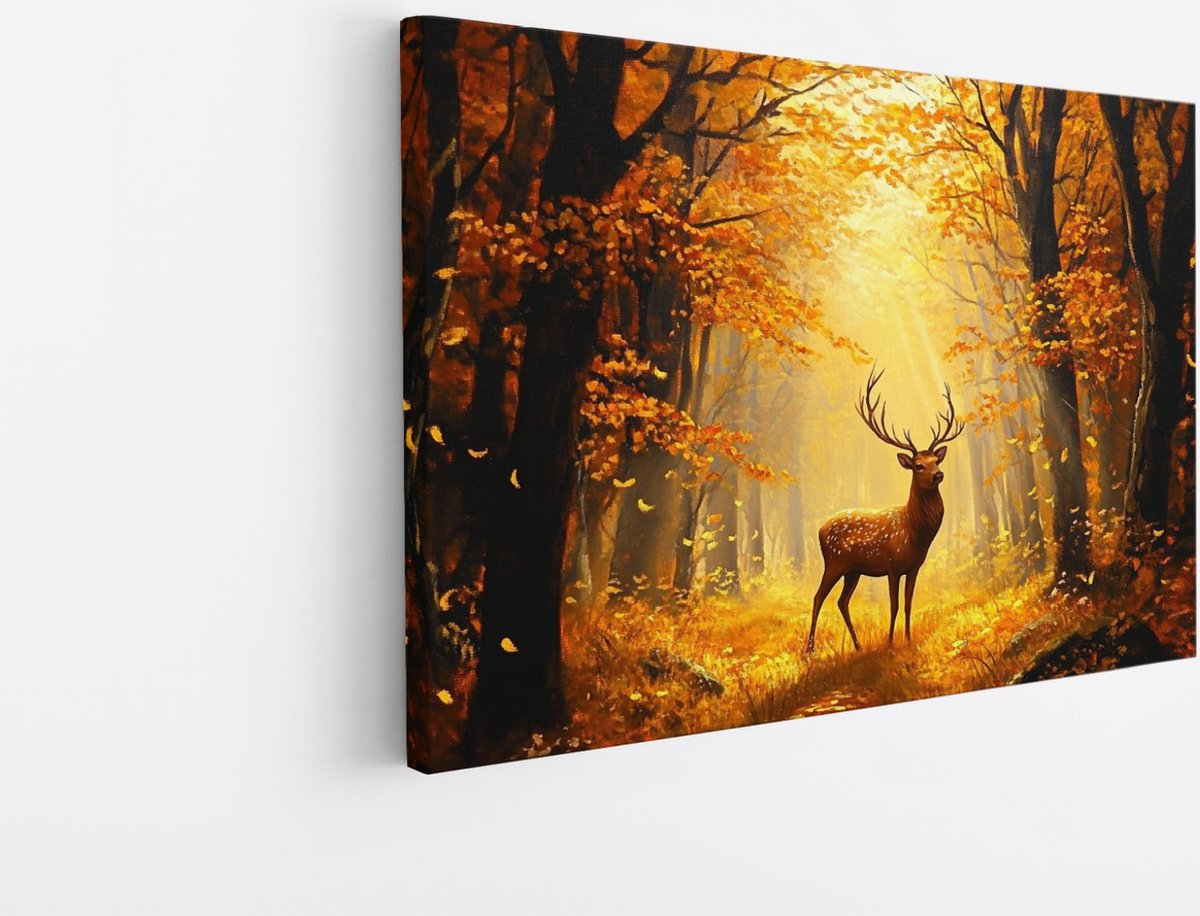 Saammp Canvas Schilderij - Hert in bos - Abstract - Dieren - 150x100 - Foto op canvas - Wanddecoratie - Muurdecoratie Woonkamer - Slaapkamer decoratie - Canvas Print Multicolor