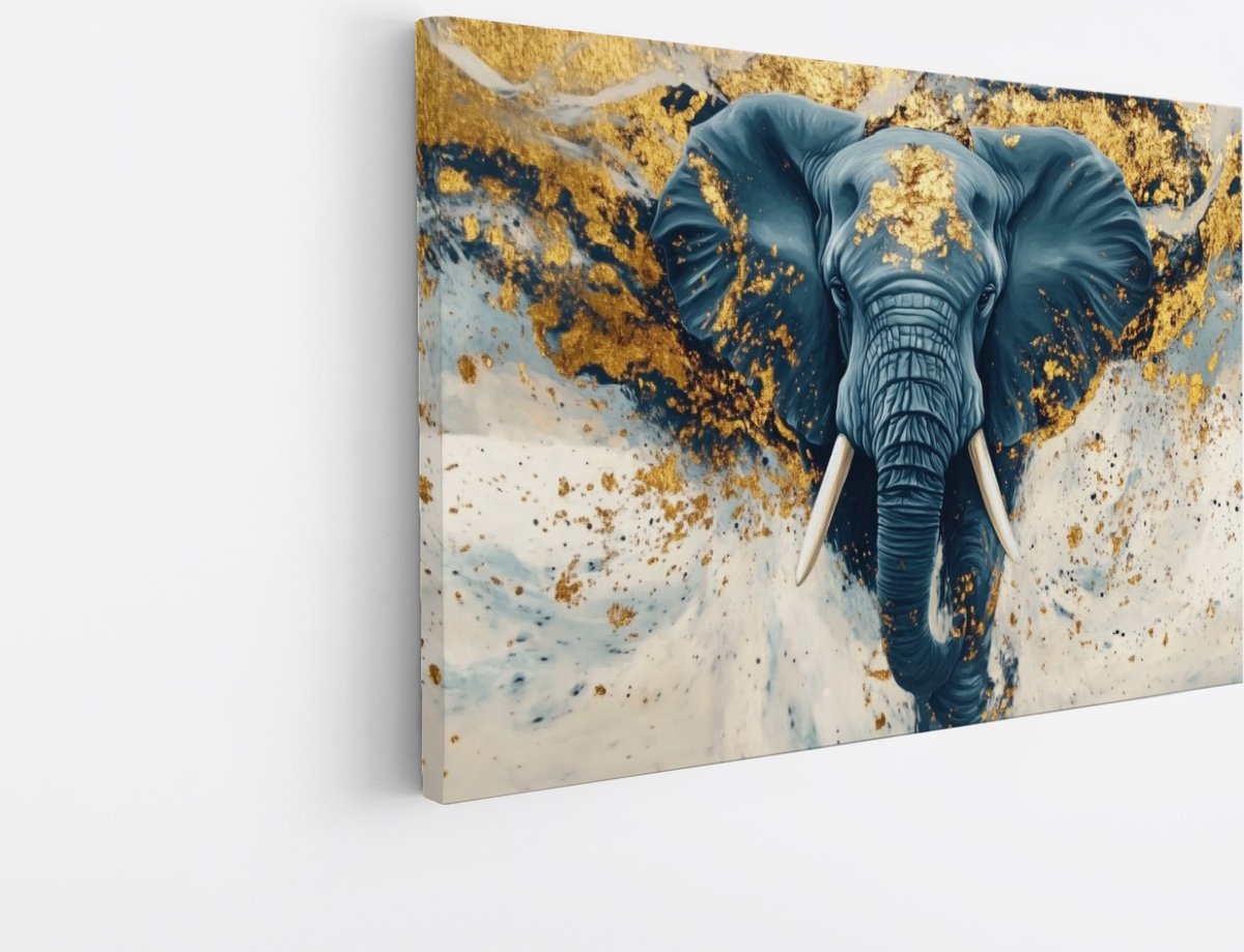 Saammp Canvas Schilderij - Olifant met goud - Abstract - Dieren - 120x80 - Foto op canvas - Wanddecoratie - muurdecoratie Woonkamer - Slaapkamer decoratie - Canvas Print Multicolor
