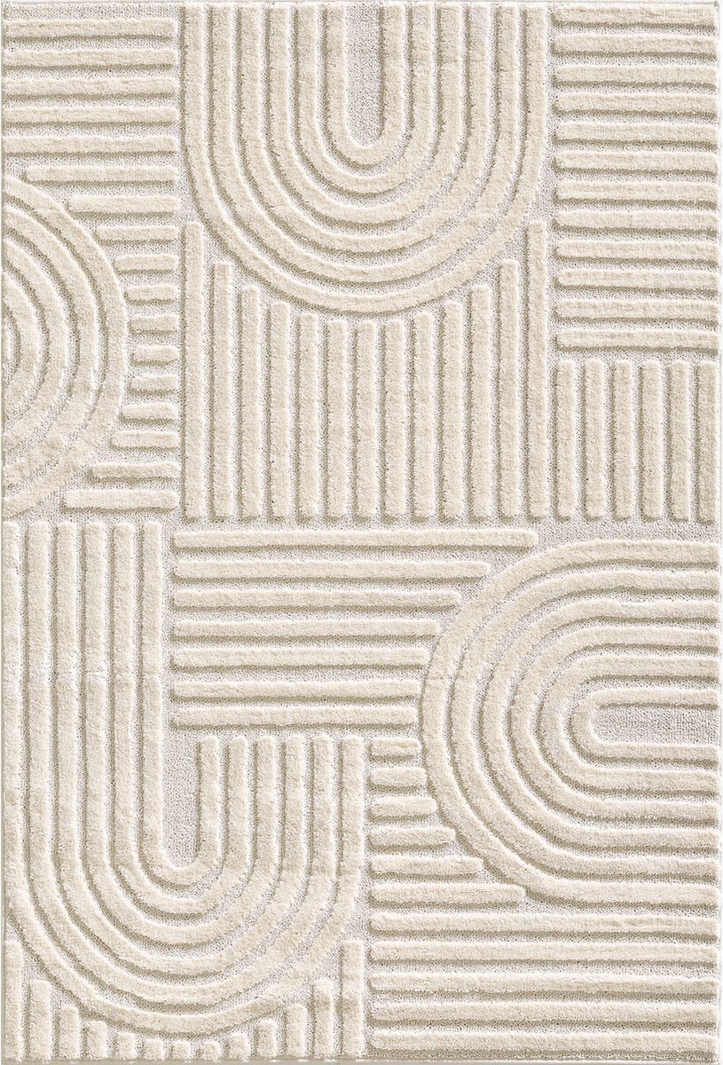 Flycarpets Arte Laagpolig Vloerkleed, Japandi Stijl, Kleur Creme , Vloerkleed / Tapijt voor Woonkamer, Jute achterkant 80x250 cm
