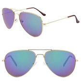 Fako Sunglasses® - Kinder Pilotenbril - Piloot Zonnebril - Jongens Zonnebril - Meisjes Zonnebril - Zilver - Blauw/Groen