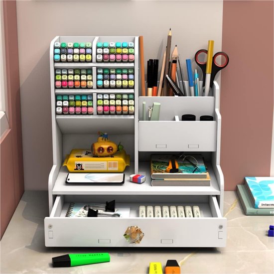 Catekro Bureau-organizer hout, bureau-tafel organisatie, multifunctionele lade voor kantoor, school, thuis (groot bruin