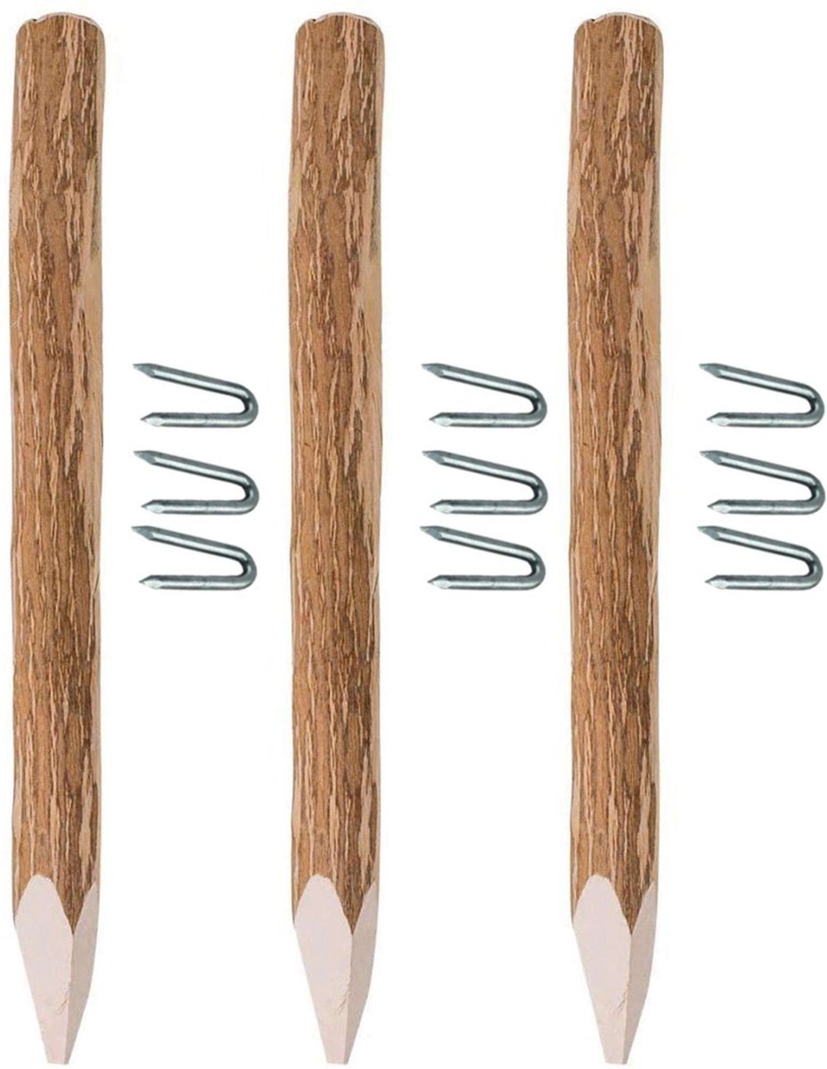BOGATECO 3 x hazelnoot schuttingpalen | Hoogte 90 cm | Geslepen houten pen | Ronde hekpalen