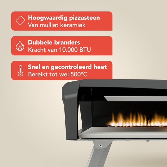 KitchenBrothers Pizza Oven - Gas - PFAS- & BPA-Vrij - Tafelmodel - Inklapbaar - Pizzasteen - Dubbele Brander - Pizza maker - Pizzaoven voor Buiten - Zwart/Grijs van Merkloos — afbeelding 5
