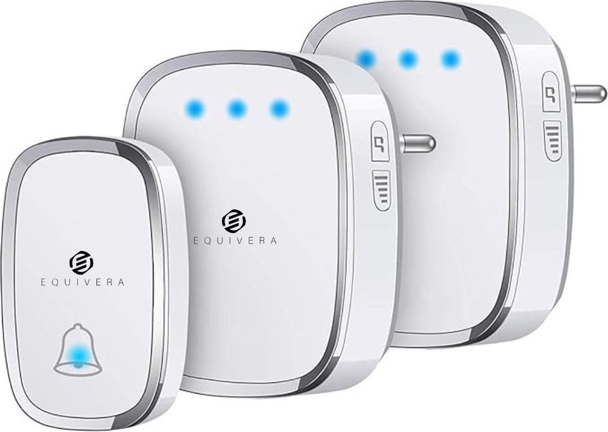 Equivera Draadloze Deurbel - Draadloze Deurbel - Draadloze Deurbel voor Buiten - Huis Deurbel - Belknop - 1 Zender + 2 Ontvangers - Waterdicht - Draadloze Deurbel Set - Equivera - €63,95