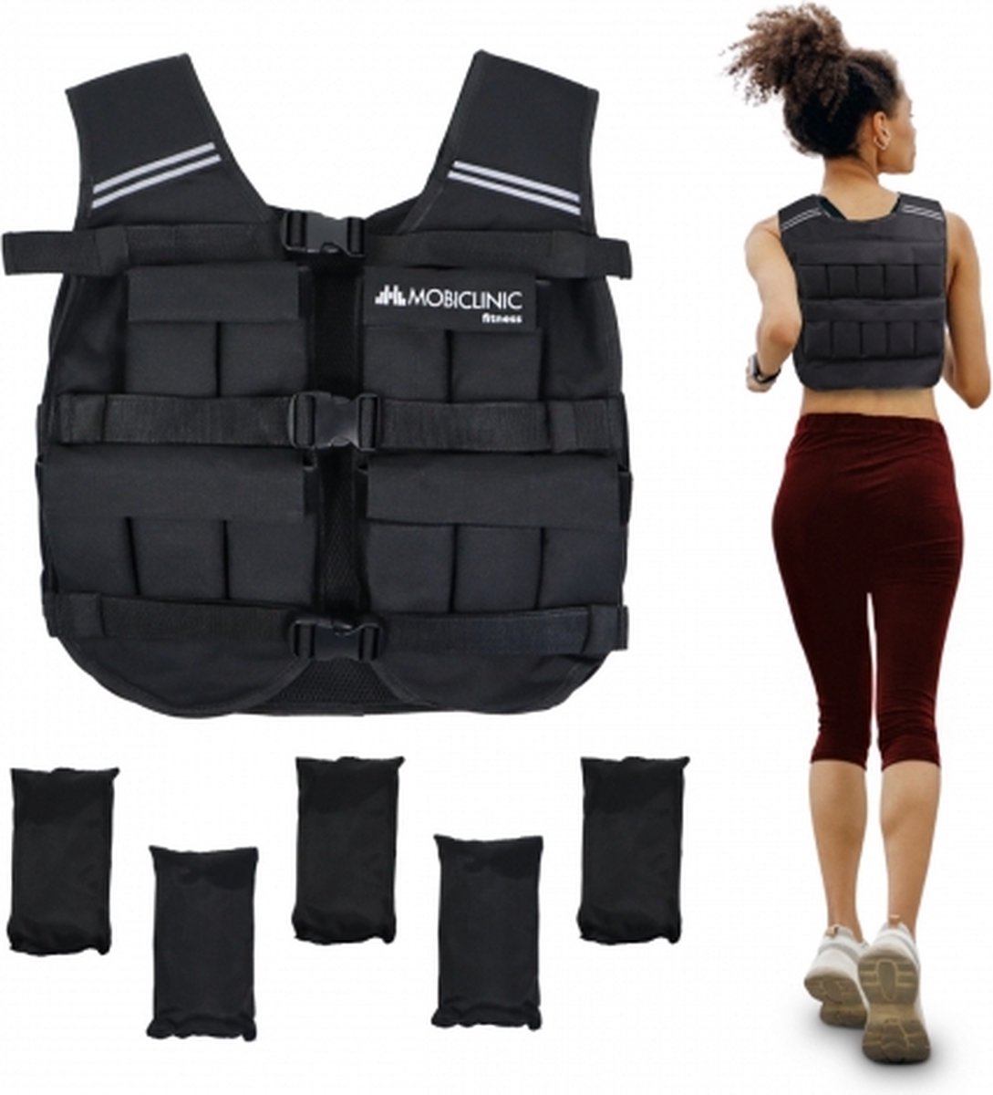 Mobiclinic Iron20 - Verstelbaar Gewichtsvest 20kg - Gewichtsvesten - Weight vest - Gewichten - Krachttraining & Crossfit Trainingsvest - Ademend - Gewatteerd - Aanpasbaar - Zwart