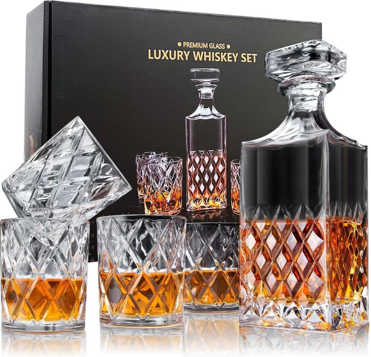 Whisky Karaf Set 849ml Whisky Karaf Met 4 Glazen in Geschenkdoos No Lead Whisky Karaf en Glas Set Premium Bourbon Karaf Set Whisky Karaf en Glas Set Voor Mannen
