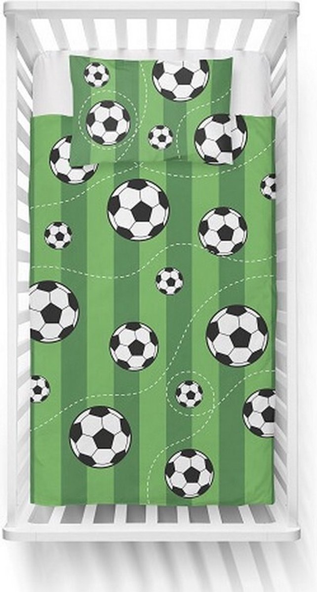 Ledikant dekbedovertrek voetbal - katoen - 100x135 + 40x60 cm