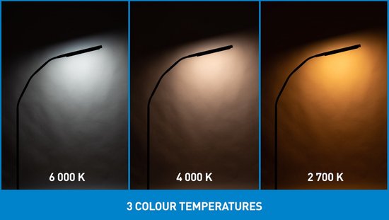 Daylight Electra - Staande vloerlamp - 3 lichtkleuren - Dimbaar - leeslamp - woonkamer - Zwart