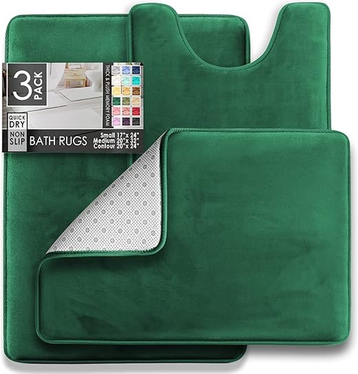 3-delige fluwelen traagschuim badkamertapijtset - antislip, PVC-achterkant, wasbaar, sneldrogend - zacht groen