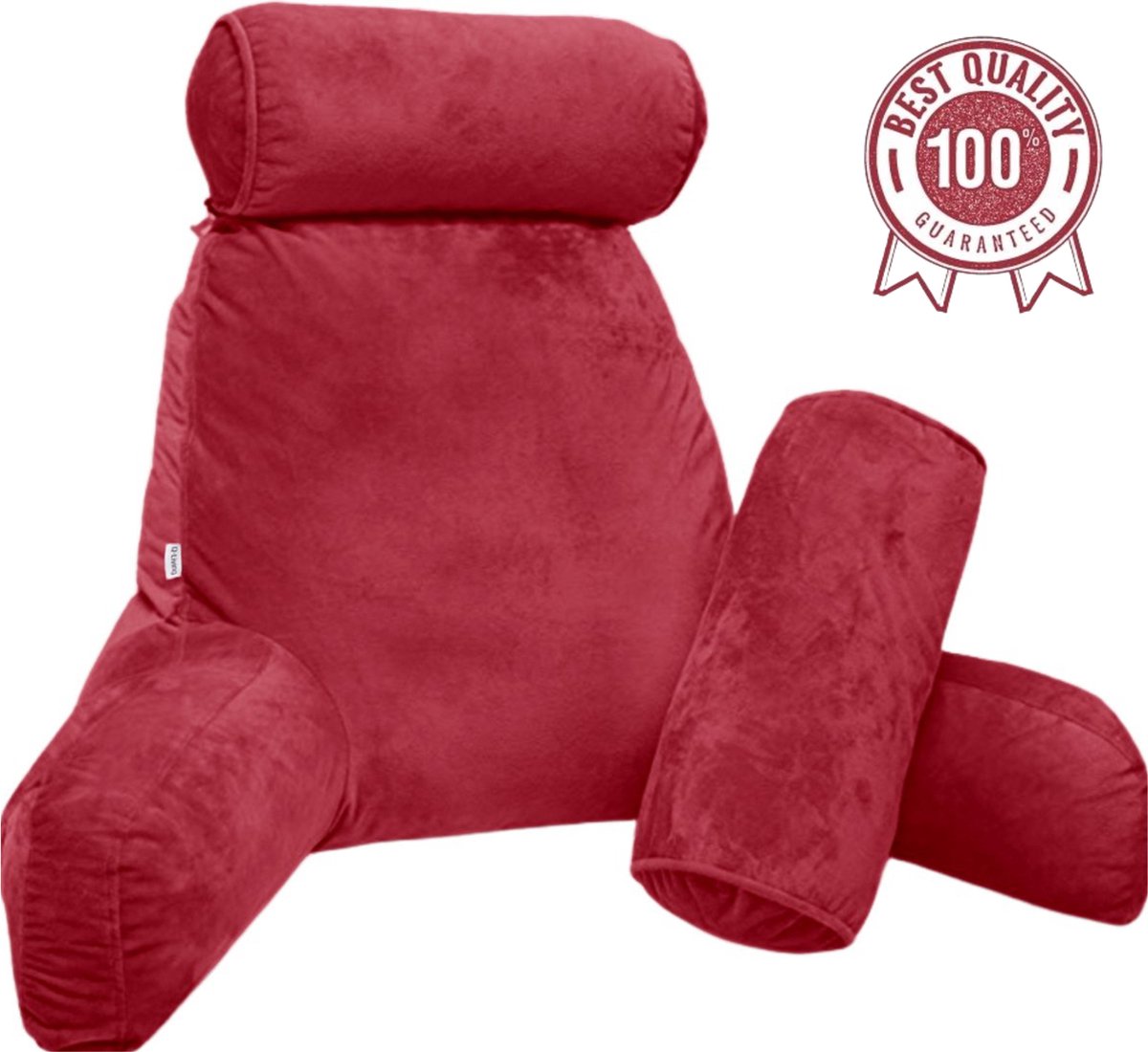 Q-Living XXL Leeskussen met Extra Nekrol - Relax Kussen - Zitkussen - Onderrug Ondersteuning - Leeskussen Voor In Bed - Rood
