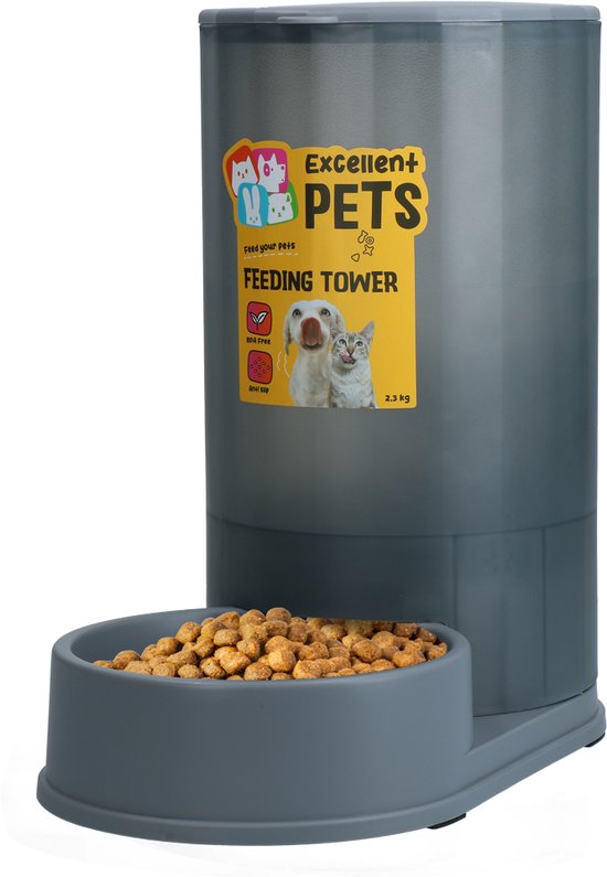 Excellent Pets Automatische Voerbak Kat en Hond - Voor 2.3 kg Droogvoer - Voerautomaat - Voerdispenser - BPA-vrij - Anti-slip voetjes - Grijs