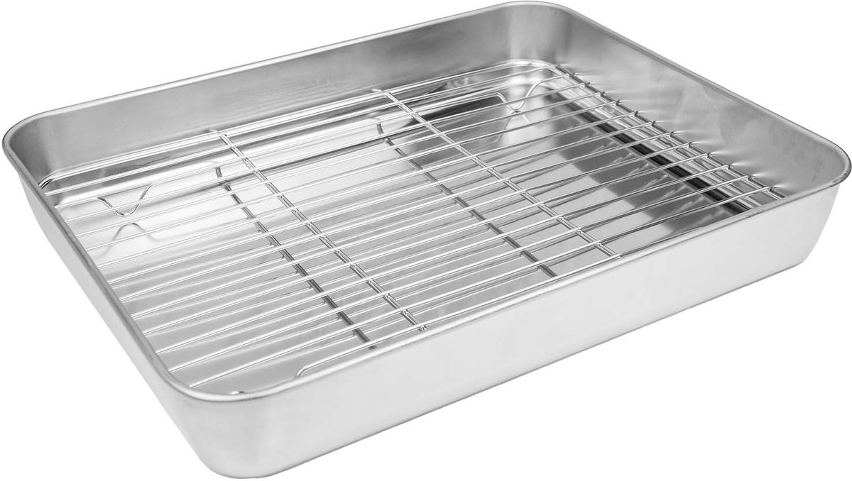 BBQ-Tray Large Hoog | Braadslede | Bakplaat met rooster - 31x24x5cm