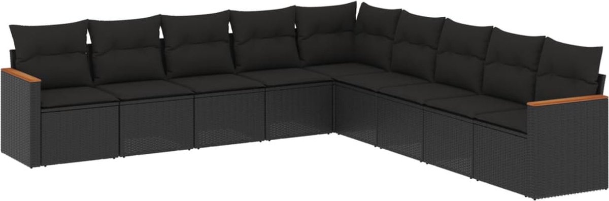 vidaXL 9-delige - Loungeset - met - kussens - poly - rattan - zwart