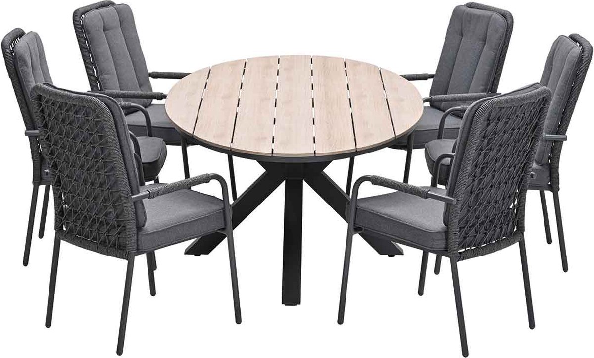 Garden Impressions Aleria tuinset 7-delig - Tulli tuintafel 220x115xH75 cm - light teak vironwood