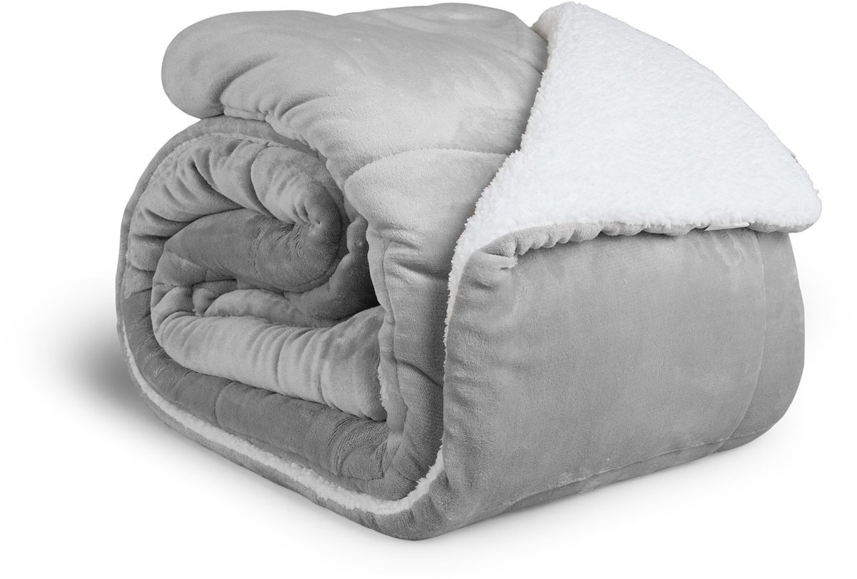 SleepMed Luxe sherpa deken - 2 Zijdig - Lichtgrijs - 200x200cm