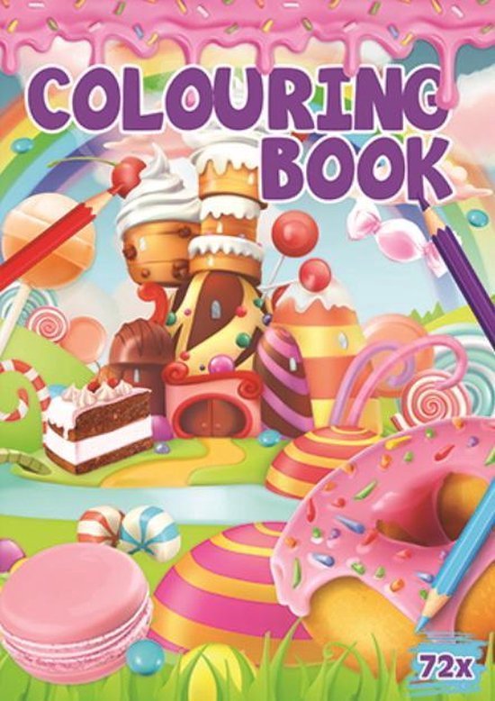 FANTASIE KLEURBOEK MET 72 KLEURPLATEN - TAART - LOLLY - MILKSHAKE - DONUT - CUPCAKE