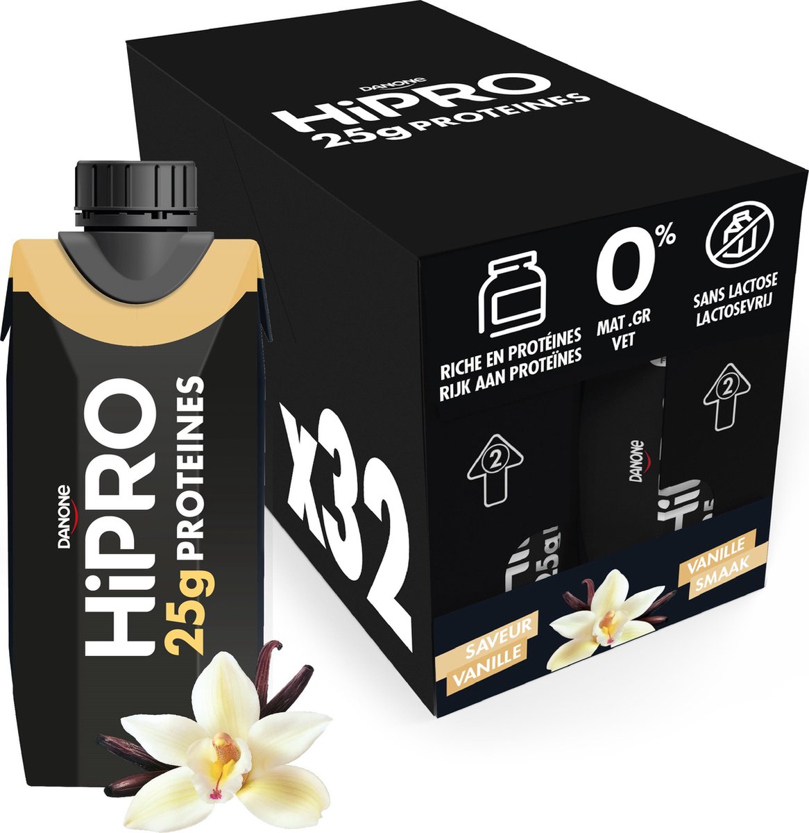 Danone HiPRO Eiwitshake – Vanille – 25g Proteïne – 32 x 330ml – Lactosevrij