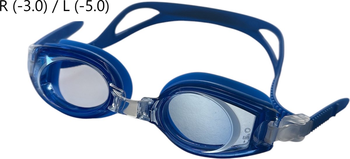 Kinderzwembril op sterkte - R (-3.0) / L (-5.0) - Blauw