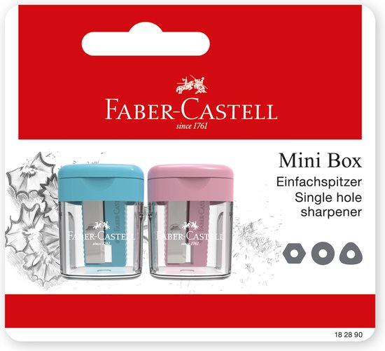 Faber-Castell puntenslijper - 2.5 x 3.5 x 2.5 cm - met opvangbakje - 2 stuks op blisterkaart - FC-182890