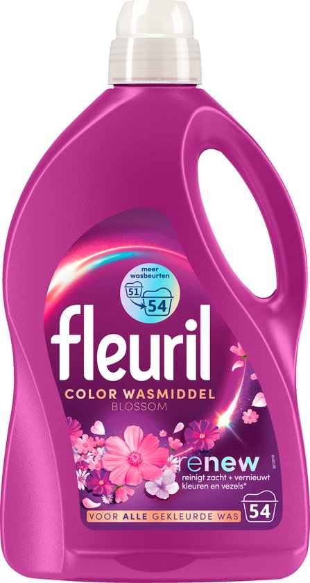 Fleuril Color Blossom Vloeibaar Wasmiddel - Gekleurde Was - Kleurbehoud - Vezelvernieuwing - Bloemige Geur – Grootverpakking – 54 Wasbeurten