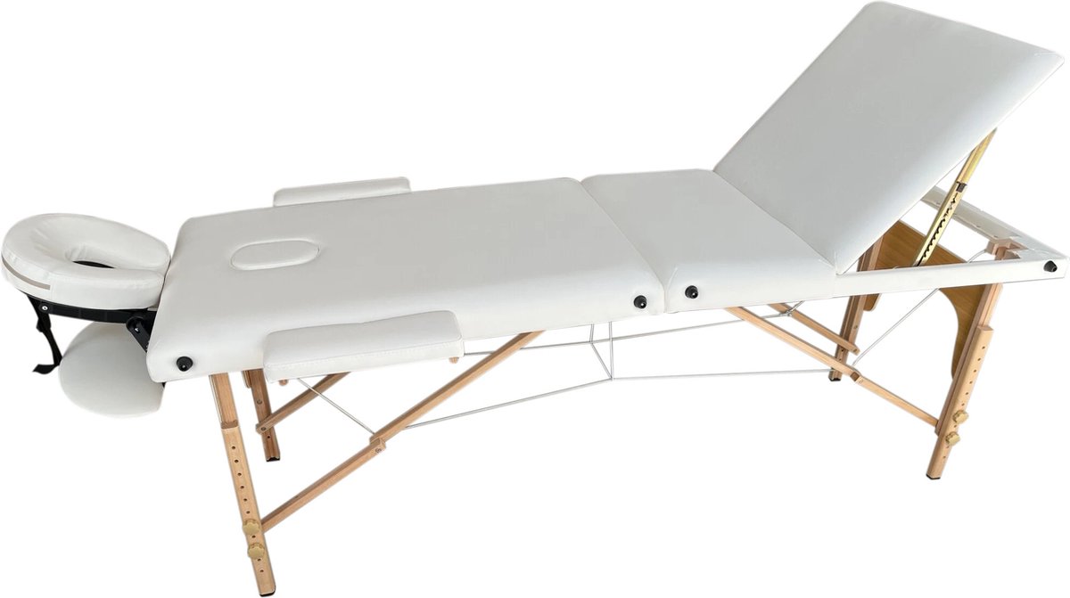 Goedkoopste Massagetafel inklapbaar - 3 secties - 185x70cm - hout - wit - Viking Choice