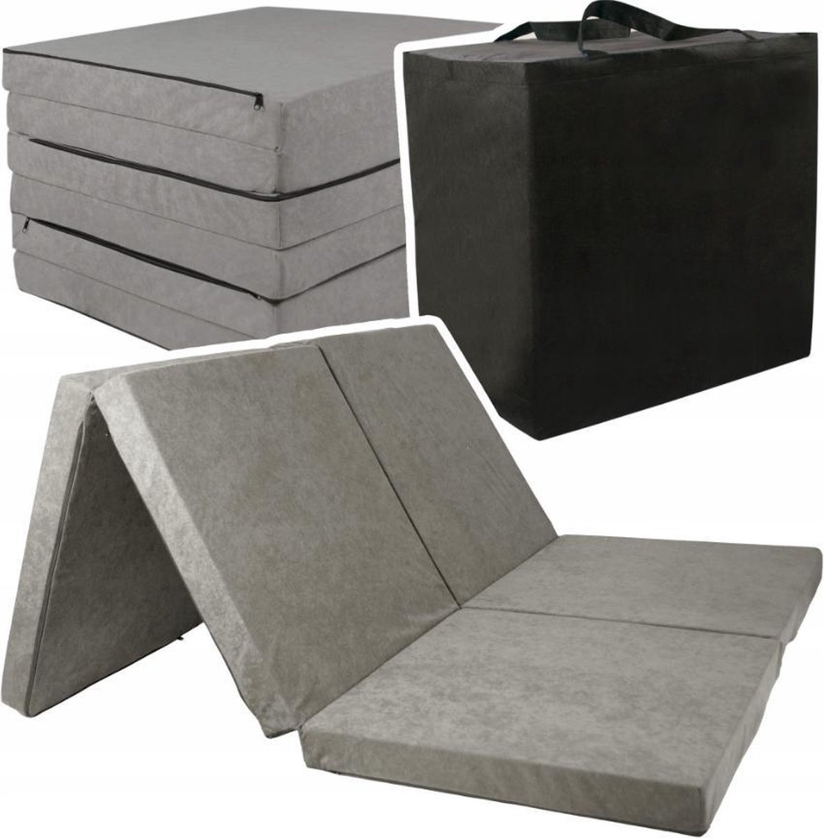 Opvouwbaar 2-persoons matras met wasbare hoes - 195x120x7 cm - Grijs - Koudschuim - Huisstofmijtwerend