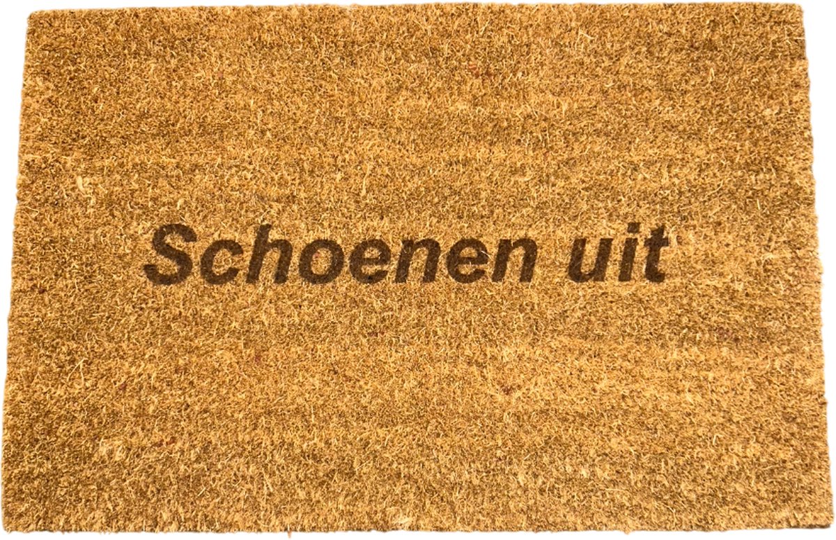 Deurmat - Deurmat met tekst - Deurmat kokos - Deurmat binnen - Schoenen uit - 50x80 cm - Kleur bruin - Humor