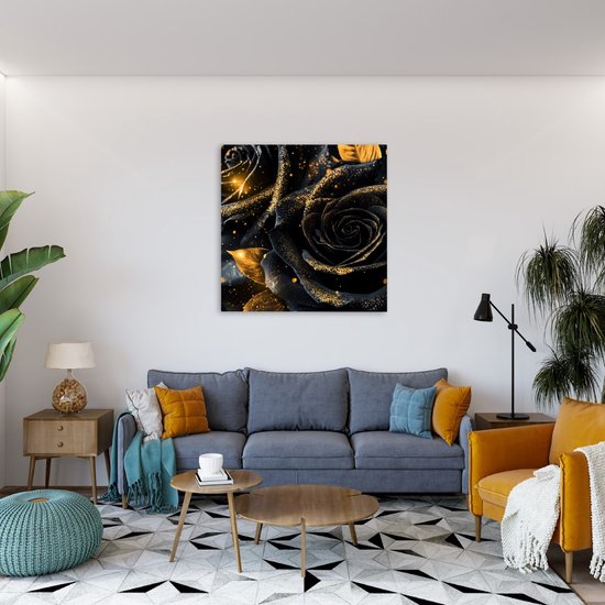 Tableau sur toile Saammp - Roses noires et dorées - Fleurs - 60x60 - Photo sur toile - Décoration murale - Décoration murale murale Salon - Décoration bureau