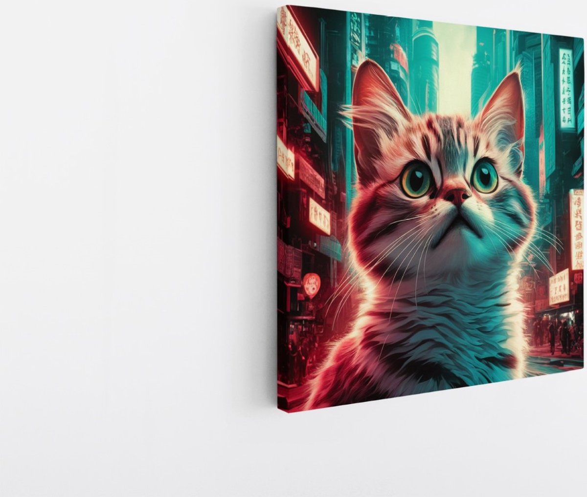 Saammp Canvas Schilderij - Kat - kleurrijk - Abstract - Dieren - 100x100 - Foto op canvas - Wanddecoratie - Muurdecoratie Woonkamer - Slaapkamer decoratie - Canvas Print Multicolor