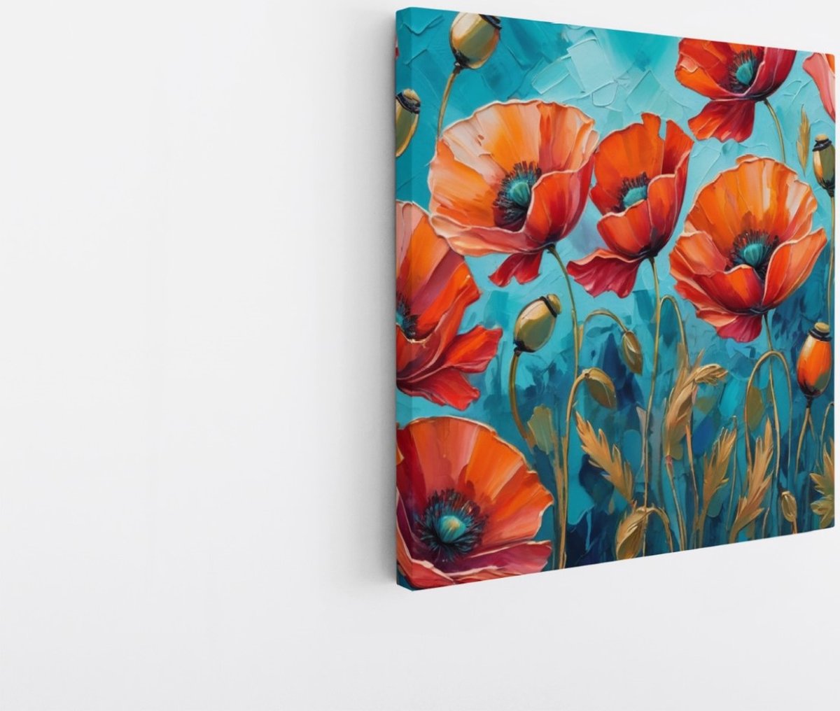 Saammp Canvas Schilderij - Rode Klaprozen - Natuur - Abstract - 100x100 - Foto op canvas - Wanddecoratie - Muurdecoratie Woonkamer - Kantoor Decoratie Multicolor